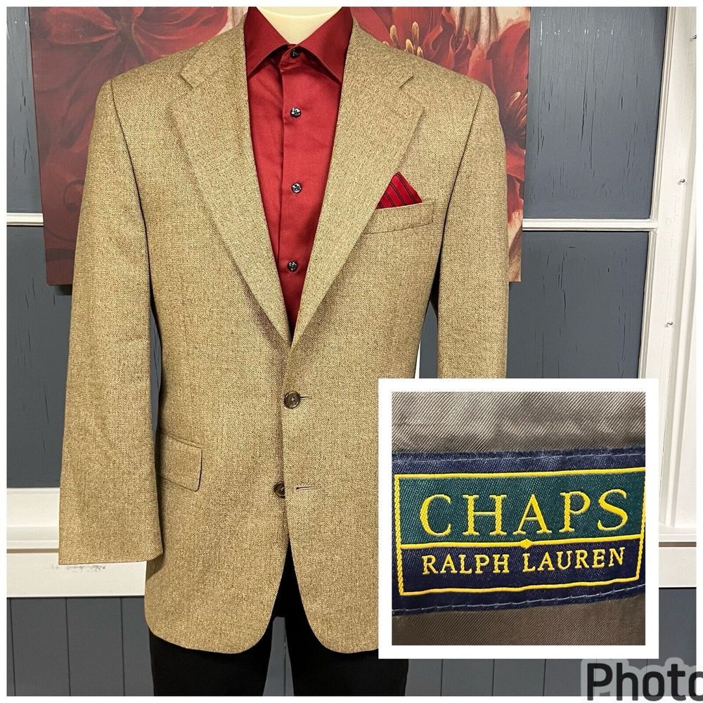 Vintage Chaps Ralph Lauren Sport Coat 3 Button Jacket Mens 41R Silk Wool Hopsack